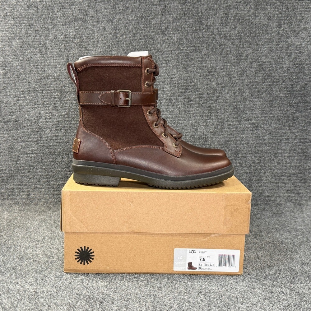UGG Kesey Waterproof Boots Women's 7.5 Brown Leather Buckle Strap Wool Winter